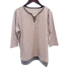 パーソンズ PERSON'S カットソー Tシャツ スリットネック ボーダー 七分袖 S ベージュ /AUのサムネイル