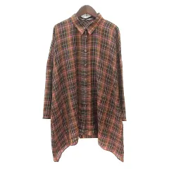 アルカリ alcali シャツワンピース ミニ チェック 長袖 茶 ブラウン /MNのサムネイル