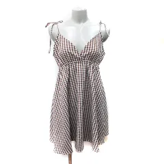 ヘザー Heather キャミワンピース ひざ丈 ギンガムチェック F 茶 ブラウン /YIのサムネイル