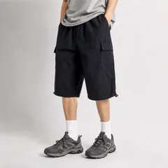 カーゴショートパンツ ブラック ハーフパンツ ウエストゴム ワーク Carhartt風のサムネイル