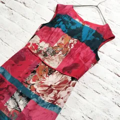 【美品】ADRIANNA PAPELL アート柄 ノースリーブ ワンピース ドレス