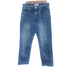 B&Y ユナイテッドアローズ BEAUTY&YOUTH ビューティー&ユース デニムパンツ ジーンズ テーパード アンクル丈 ボタンフライ カットオフ ダメージ加工 S 青 ブルー /AUのサムネイル