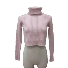 ミシェルマカロン michell Macaron ニット カットソー タートルネック ビジュー リブ ショート丈 長袖 XS ピンク /MSのサムネイル