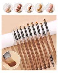 Samcos Gel Nail Brush Set - Gel Nail Art Brush, Gel Nail Painting Brush, Nail Brush Set, Self-Nail Beginner Set, 3D Nail, UV Compatible (9-piece set)