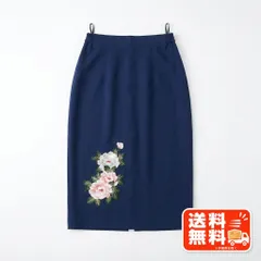 花柄刺繍 膝丈スカート ネイビー 日本製 レーヨン 華やか上品 NICE CLAUP風のサムネイル