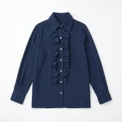 フリルブラウス ネイビー 無地 長袖 トップス 上品 きれいめ MORIKAGE SHIRT風のサムネイル