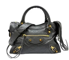 【中古】BALENCIAGA バレンシアガ ミニシティ 528147 シティ アリーナラムスキン ハンドバッグ ショルダーバッグ 2WAYショルダー グレー　ミラー付き ゴールド金具 レザー レディース お洒落 人気 お出かけ 鞄 かばんのサムネイル