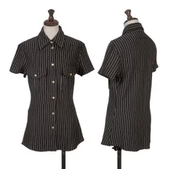 ジャンポールゴルチエ クラシックJean Paul GAULTIER CLASSIQUE コットン天竺ストライプ半袖シャツ 黒オフ40のサムネイル