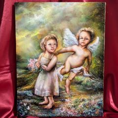 painterTMK真筆 油絵美人画 女性肖像画 絵画 油絵人物画 写実絵画 女性