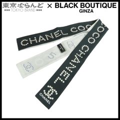 シャネル CHANEL スカーフ ブラックxホワイト シルク ツイリー