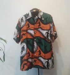 ■ Kona Bay Hawaii コナベイハワイ ■ サーファー柄 アロハシャツ オープンカラーシャツ ■ Made in HAWAII ハワイ製 ■ YYY1033のサムネイル
