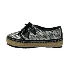 DIOR/ChristianDior(ディオール/クリスチャンディオール) シューズ 36 1/2 レディース - シルバー×黒 編み込み/エスパドリーユ レザーのサムネイル