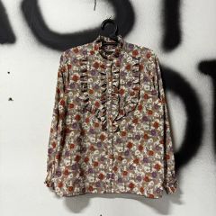 美品】 ロイスクレヨン ボウタイ フリル ペイズリー柄 総柄 ブラウス M 