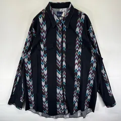 古着 ラングラー Wrangler 長袖シャツ 胸ポケット ウエスタン ネイティブ 大きいサイズ 総柄 XXLT  ブラック系 メンズのサムネイル
