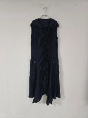 00's ゴシック 黒コットンロングジレ スパンコール 刺繍 コケット y2k