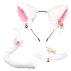 검은 고양이 / 흰 고양이 꼬리 귀여운 고양이 귀 코스튬 고양이 미미 고양이 종소리 할로윈 나비 매듭 크리스마스 초커 이벤트 꼬리 고양이 귀 카츄샤 액세서리 3 점 세트 가장 소품 코스프레 소품 고양이