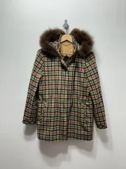 M DAKS レディース オリジナル ヴィンテージ オールドスクール チェック フード ファー コートのサムネイル