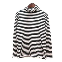 ページボーイ PAGE BOY カットソー タートルネック ボーダー 長袖 M ライトベージュ 黒 ブラック /MNのサムネイル