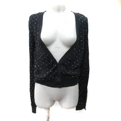 ビーシービージーマックスアズリア BCBGMAXAZRIA カーディガン ニット 長袖 スパンコール 絹 シルク S 黒 ブラック /YIのサムネイル
