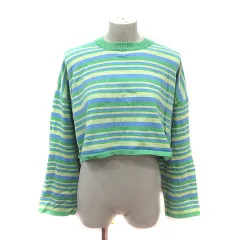 ダブルクローゼット w closet カットソー ショート丈 ボーダー 長袖 F 緑 グリーン 青 ブルー 黄緑 イエローグリーン /MSのサムネイル