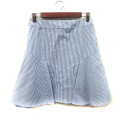 ルシェルブルー LE CIEL BLEU フレアスカート ミニ ストライプ 40 L 水色 白 ホワイト /YIのサムネイル
