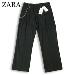 【新品 未使用】 ZARA MAN ザラ マン 通年★ チェーン付き ストレッチ スラックス パンツ Sz.32 メンズ 黒のサムネイル