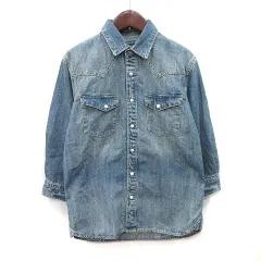 ナノユニバース nano universe シャツ デニム 長袖 ダメージ加工 S 紺 ネイビー /YIのサムネイル