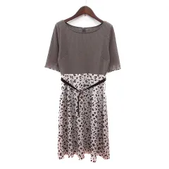 プロポーション ボディドレッシング PROPORTION BODY DRESSING ワンピース ニット ひざ丈 豹柄 レオパード 七分袖 ドッキング リブ ベルト付き 2 S グレージュ /MNのサムネイル