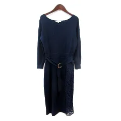 プロポーション ボディドレッシング PROPORTION BODY DRESSING ワンピース ニット ミモレ ロング 長袖 レース 切替 3 M 紺 ネイビー /MNのサムネイル