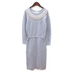 プロポーション ボディドレッシング PROPORTION BODY DRESSING ワンピース ニット ミモレ ロング 総柄 長袖 ビジュー 3 M 青紫 パープル /MNのサムネイル