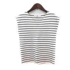N.Natural Beauty Basic N.ナチュラルビューティーベーシック ニット カットソー Vネック ボーダー ノースリーブ リブ M 白 アイボリー /MNのサムネイル