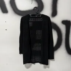 VTG ヴィンテージ ブラック くるみボタン クロシェ ロング カーディガンのサムネイル