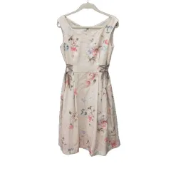 ウィルセレクション WILLSELECTION ワンピース ひざ丈 花柄 ノースリーブ S ピンクベージュ 白 ホワイト 青 ブルー 緑 グリーン /MS