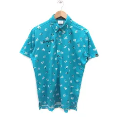 ルコックスポルティフ le coq sportif ポロシャツ 総柄 半袖 L 青 ブルー 白 ホワイト 黒 ブラック /MSのサムネイル