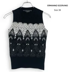 ERMANNO SCERVINO エルマンノ シェルヴィーノ カシミヤ 刺繍 レース ニット ノースリーブ ベスト Size38のサムネイル