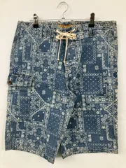 FLASH REPORT フラッシュリポート カーゴパンツ M ブルー ハーフ・ひざ丈 デニム コットン ペイズリー柄 その他総柄 スタンダード レギュラー ウエストゴム・紐 メンズのサムネイル