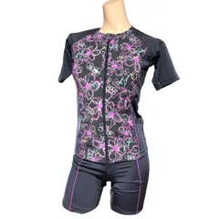 ASICS アシックス セパレート水着 半袖トップス ショートパンツ セット レディース Oサイズ ブラック×ピンク フィットネス水着 ジム 水泳のサムネイル