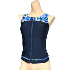 MIZUNO ミズノ セパレート水着 タンクトップ フィットネス水着 トップスのみ レディース Lサイズ ネイビー 花柄 前ジップ トレーニング ジムのサムネイル