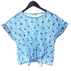 クロコダイル CROCODILE シャツ ブラウス 前結び 総柄 半袖 L 青 ブルー /AUのサムネイル