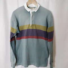 (^w^)b L.L.Bean 80s 90s ビンテージ ヴィンテージ 昭和レトロ 長袖 ラガーシャツ エルエルビーン マルチボーダー 襟切り替え ブルーグレー カーキ 紫 赤 ヘビーオンス Made in USA アメリカ製 S 古着 OM12781WT