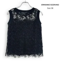 ERMANNO SCERVINO エルマンノ シェルヴィーノ 刺繍 レース ノースリーブ コットン ニット ブラウス Size38のサムネイル