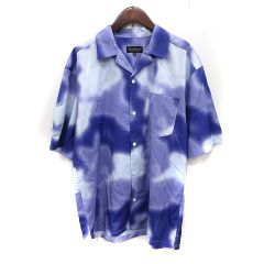 청바지 팩토리 클로즈 jeans Factory Clothes 셔츠 반소매 총무늬 L 보라색 퍼플 화이트 화이트 /YI