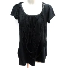 アルカリ alcali カットソー Tシャツ ボートネック カットオフ レース フレンチスリーブ 黒 ブラック /AUのサムネイル
