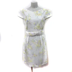 レッセパッセ LAISSE PASSE ワンピース ひざ丈 フレンチスリーブ 花柄 麻混 リネン混 38 M 黄色 イエロー /YIのサムネイル
