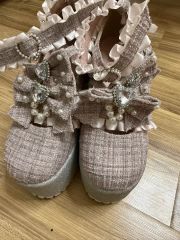 未使用 アンクルージュ ツイード厚底シューズ - メルカリ