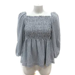 N.Natural Beauty Basic N.ナチュラルビューティーベーシック ブラウス ギンガムチェック レースアップ シャーリング 七分袖 M 黒 ブラック 白 ホワイト /MSのサムネイル