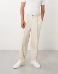 エイソス メンズ ボトムス カジュアルパンツ プリーツ ASOS DESIGN tailored pleated oversized tapered pants in ecru エクリュのサムネイル