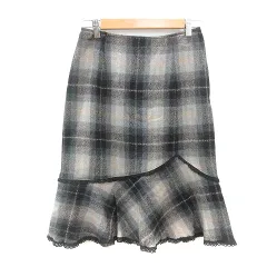 レストローズ L'EST ROSE フレアスカート ミモレ ロング チェック レース ウール M グレージュ /MNのサムネイル