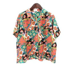 チチカカ titicaca アロハシャツ 花柄 半袖 F オレンジ /MNのサムネイル