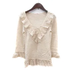 レストローズ L'EST ROSE ニット カットソー レース 長袖 ウール M ライトベージュ /MNのサムネイル